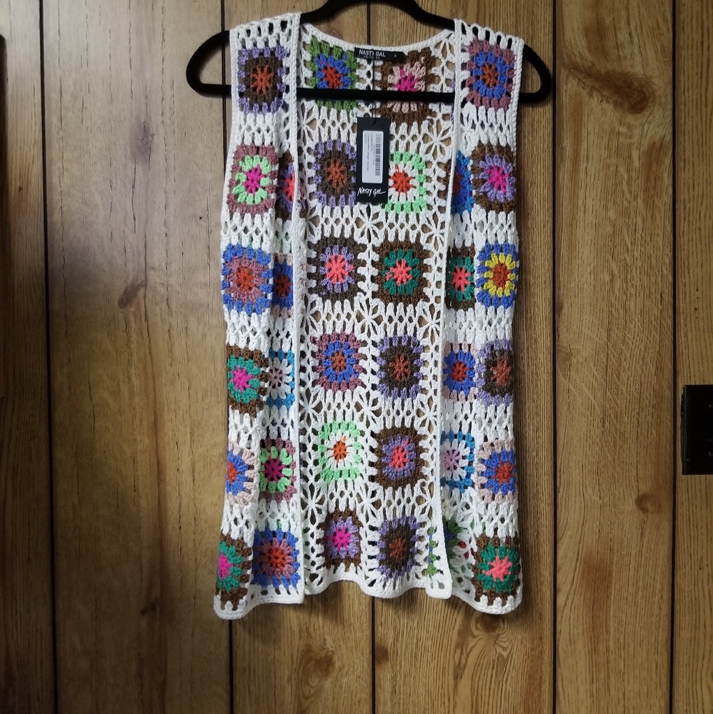 Nasty Gal Multicolor Crochet Sweater Vest